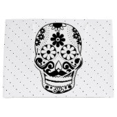 黒と白の口ひげ砂糖スカル黒ドット ラージペーパーバッグ (正面)
