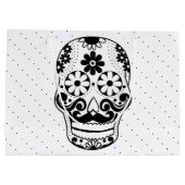 黒と白の口ひげ砂糖スカル黒ドット ラージペーパーバッグ (裏面)