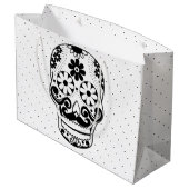 黒と白の口ひげ砂糖スカル黒ドット ラージペーパーバッグ (裏面アングル)