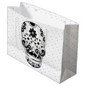 黒と白の口ひげ砂糖スカル黒ドット ラージペーパーバッグ (正面アングル)