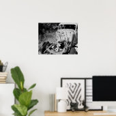 黒と白の古いジャンクカーの側に ポスター (ホームオフィス)