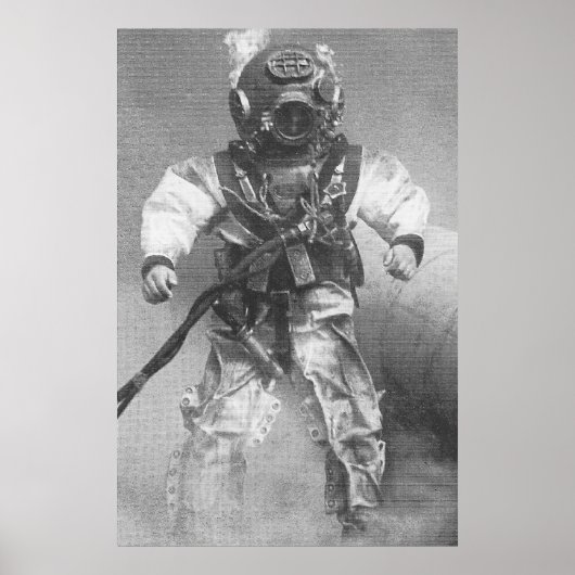 黒と白の古いスキューバダイバー ポスター (正面)