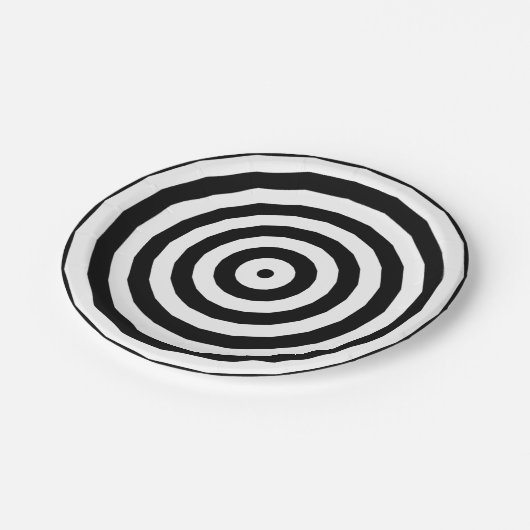 黒と白の同心円光学錯覚 ペーパープレート (アングル)