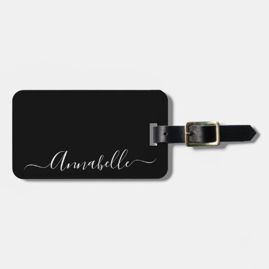 黒と白の名パーソナライズされた前ラゲッジタグ ラゲッジタグ (正面横)