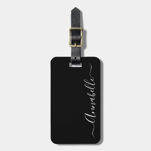 黒と白の名パーソナライズされた前ラゲッジタグ ラゲッジタグ (正面縦)