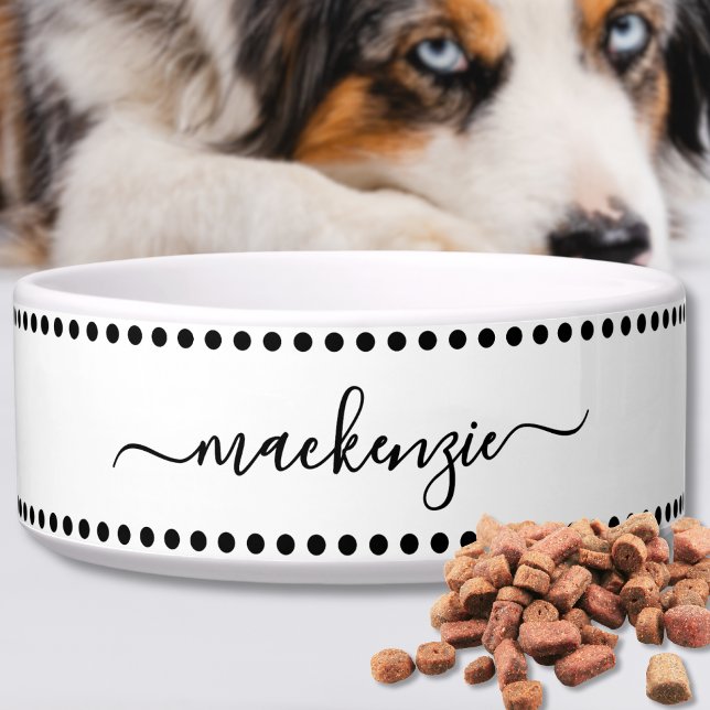 黒と白の名前入りペット ボウル (Black White Name Pet Bowl)