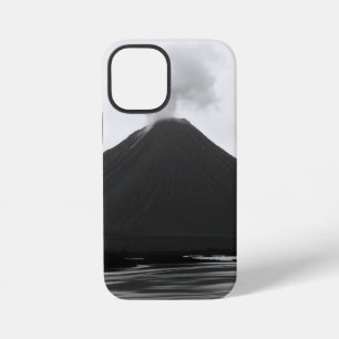 黒と白の噴火する火山 iPhone 12 MINIケース