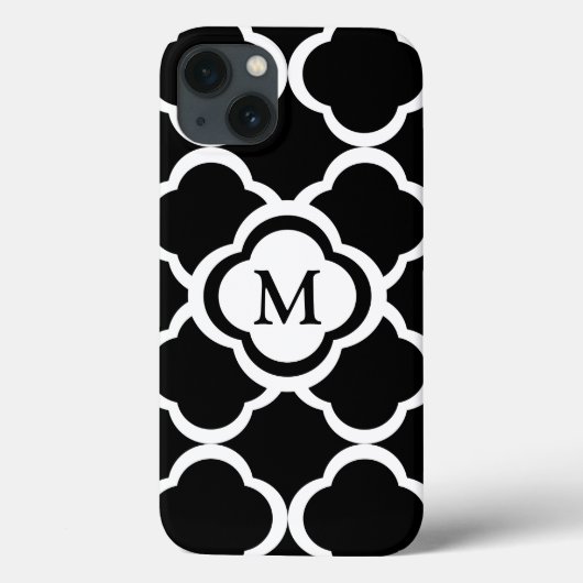黒と白の四つ葉模様のモノグラムをカスタマイズ Case-Mate iPhoneケース (裏面)