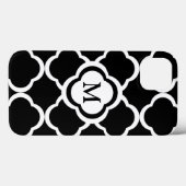 黒と白の四つ葉模様のモノグラムをカスタマイズ Case-Mate iPhoneケース (裏面 (横))