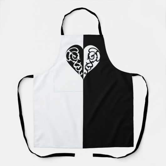 黒と白の塗りつぶしハート エプロン (正面)