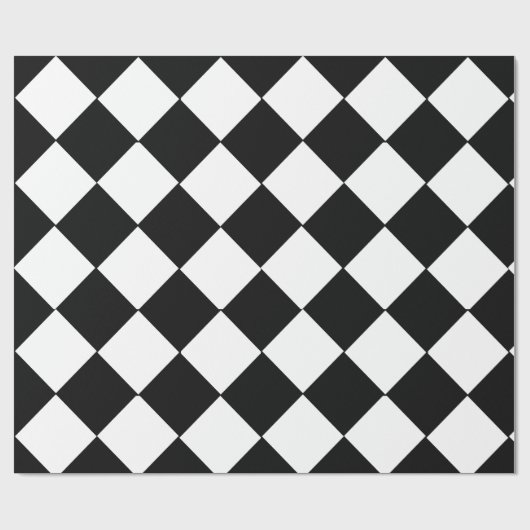 黒と白の大きいチェッカーボードのひし形 ラッピングペーパー (フラット)
