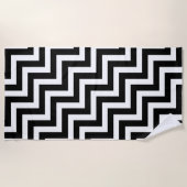 黒と白の大きな斜め山形のストライプ ビーチタオル (正面)
