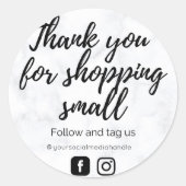 黒と白の大理石ありがとうステッカー ラウンドシール (正面)