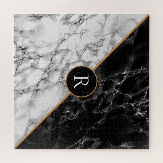 黒と白の大理石のパズル – あなたの手紙/年齢 ジグソーパズル (横)