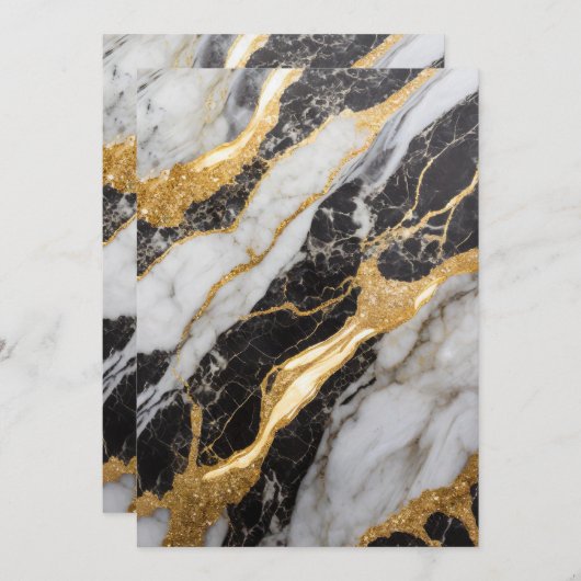 黒と白の大理石の模様に金 招待状 (正面/裏面)