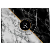 黒と白の大理石の石 – あなたの手紙/年齢を追加 ラージペーパーバッグ (裏面)