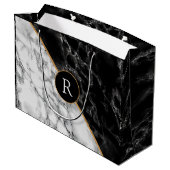 黒と白の大理石の石 – あなたの手紙/年齢を追加 ラージペーパーバッグ (裏面アングル)