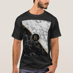黒と白の大理石の石 – レターの追加/年 Tシャツ