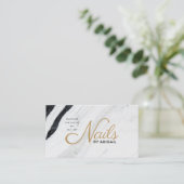 黒と白の大理石の金ゴールド爪、 ネイル「名前」 名刺 (スタンド正面)