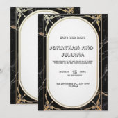 黒と白の大理石をフィーチャーしたラグジュアリーなテンプレート 招待状 (正面/裏面)