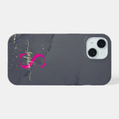 黒と白の大理石ゴールドラメモノグラム iPhone 15ケース (裏面横)