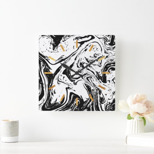 黒と白の大理石スタイルアクリルウォールクロック スクエア壁時計 (ホーム)