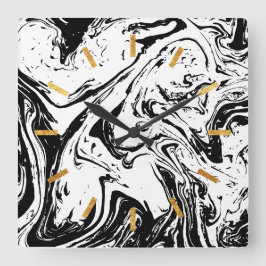 黒と白の大理石スタイルアクリルウォールクロック スクエア壁時計