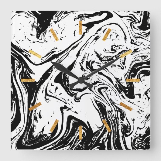 黒と白の大理石スタイルアクリルウォールクロック スクエア壁時計 (正面)