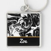 黒と白の大理石スタイルボタンキーチェーン キーホルダー (正面)