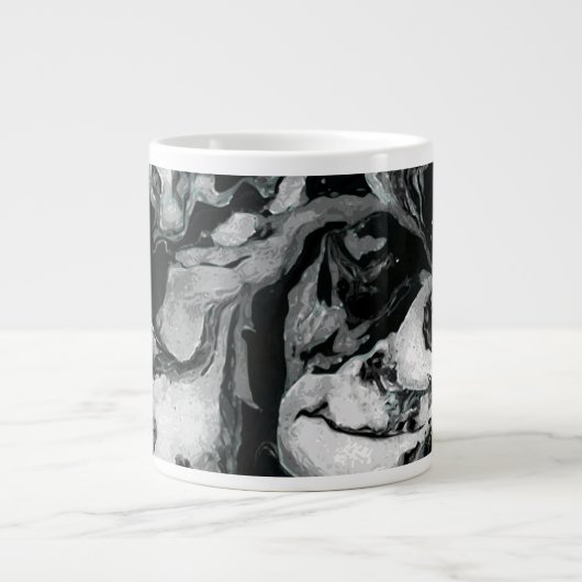 黒と白の大理石テクスチャの液体ア絵を描ート ジャンボコーヒーマグカップ (正面)