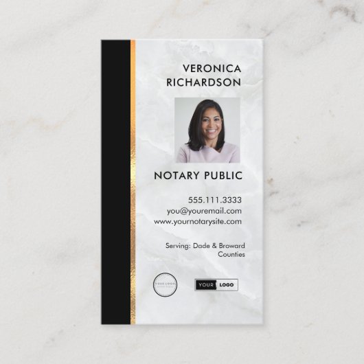 黒と白の大理石プロフェッショナル公証人写真QR 名刺 (正面)