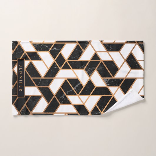 黒と白の大理石モザイク バスタオルセット (ハンドタオル)