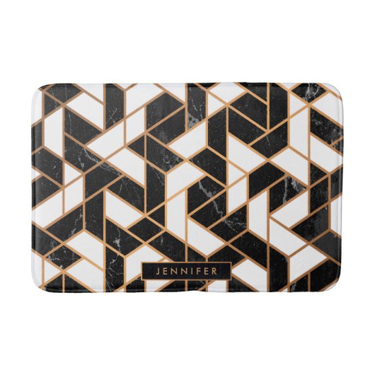 黒と白の大理石モザイク バスマット (正面)