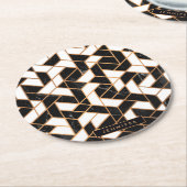 黒と白の大理石モザイク ラウンドペーパーコースター (アングル)