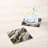 黒と白の大理石模様に金 スクエアペーパーコースター (インサイチュ)