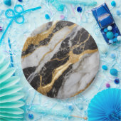 黒と白の大理石模様に金 ペーパープレート (パーティー)