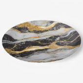 黒と白の大理石模様に金 ペーパープレート (アングル)