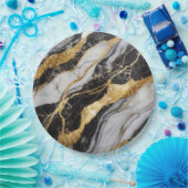 黒と白の大理石模様に金 ペーパープレート (パーティー)