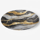 黒と白の大理石模様に金 ペーパープレート (アングル)