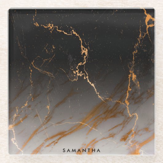 黒と白の大理石 ガラスコースター (正面)