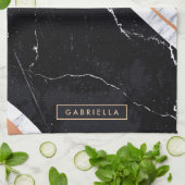 黒と白の大理石 キッチンタオル (折り畳み)