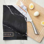 黒と白の大理石 キッチンタオル (四つ折り)