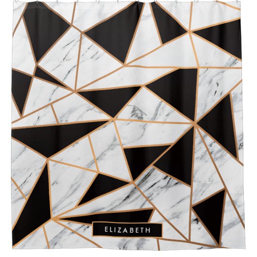 黒と白の大理石 シャワーカーテン (正面)