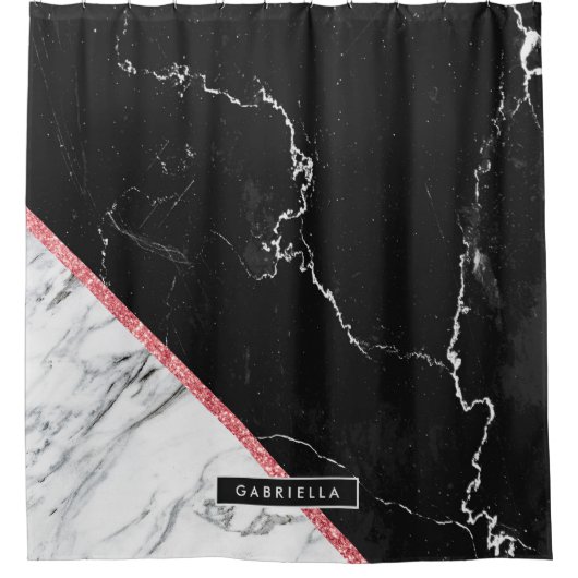 黒と白の大理石 シャワーカーテン (正面)