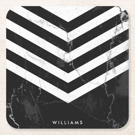 黒と白の大理石 スクエアペーパーコースター (正面)