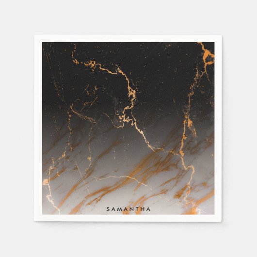 黒と白の大理石 スタンダードカクテルナプキン (正面)
