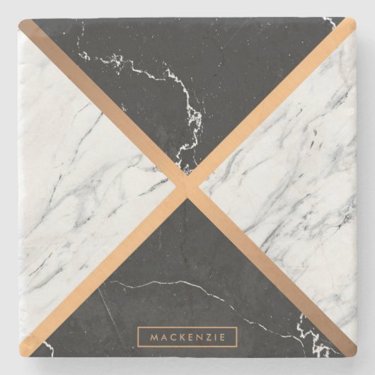 黒と白の大理石 ストーンコースター (正面)