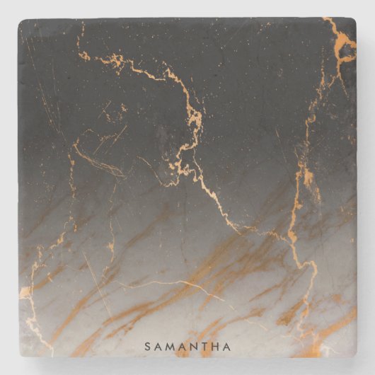 黒と白の大理石 ストーンコースター (正面)