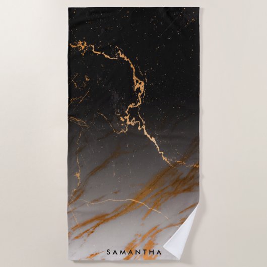黒と白の大理石 ビーチタオル (正面)