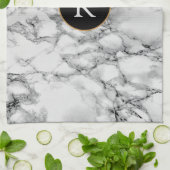 黒と白の大理石 – 手紙を追加/詳細 キッチンタオル (折り畳み)